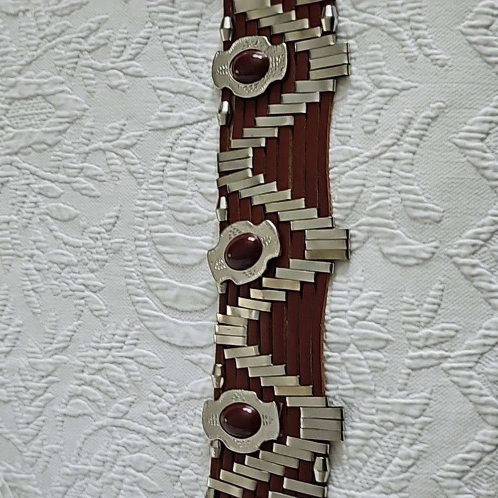 FREE PEOPLE Brown leather boho belt with Silvertone hardware - Picture 5 of 8